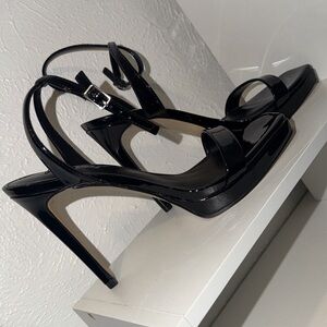 Nine West Glossy Black Strappy Heels
